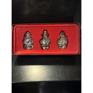 Gorham Silverplated Snowmen Ornaments set/3 Vintage 90s Christmas Snowman NIB